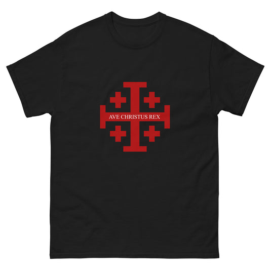 Ave Christus Rex Tee-Shirt - Jerusalem  Cross - Black Front