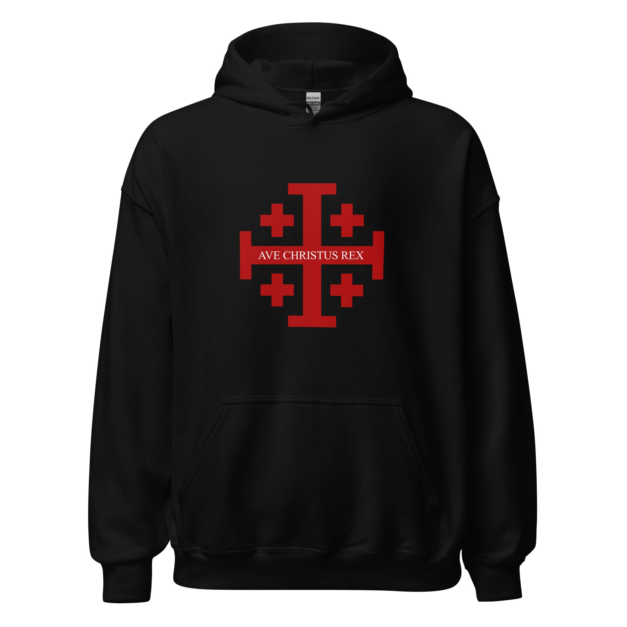 Ave Christus Rex Hoodie - Jerusalem Cross- Black - Front