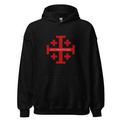 Ave Christus Rex Hoodie - Jerusalem Cross- Black - Front