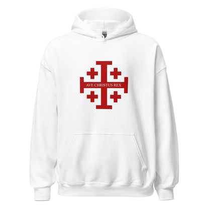 Ave Christus Rex Hoodie - Jerusalem-Cross-White-Front