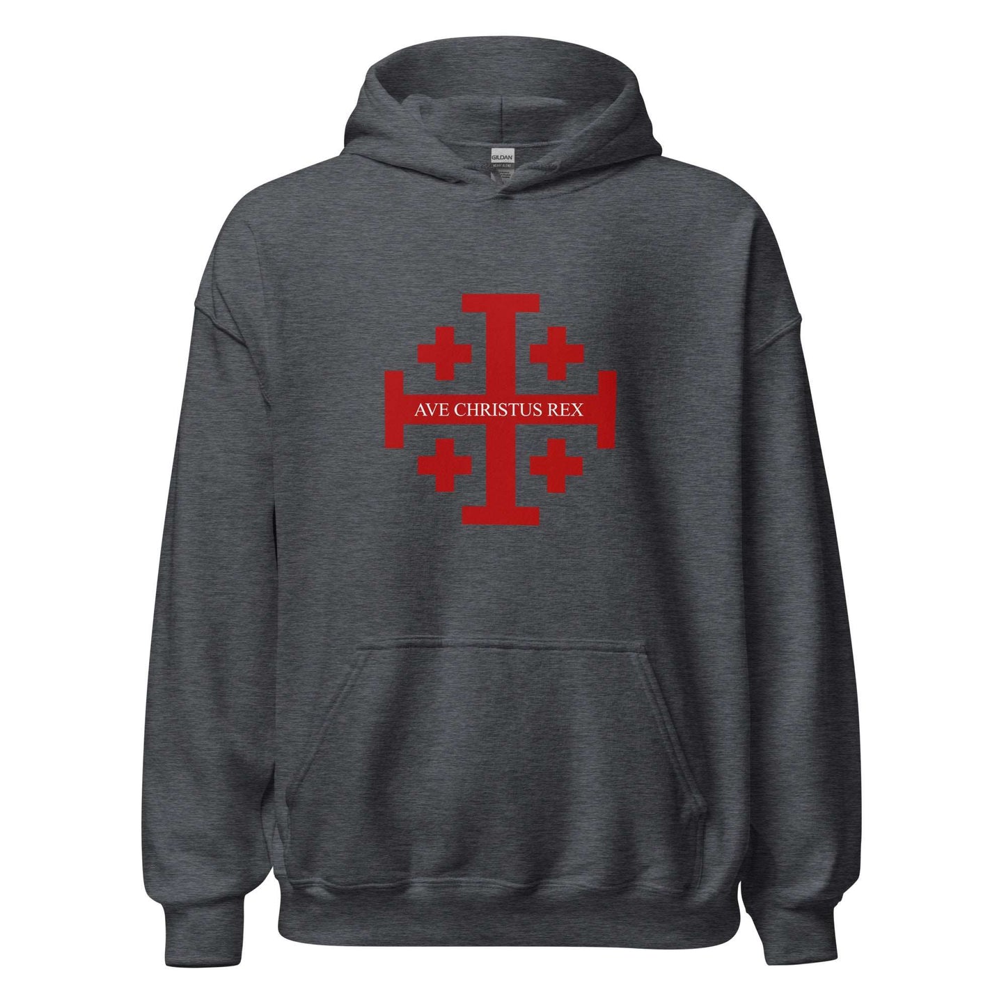 Ave Christus Rex Hoodie - Jerusalem-Cross-Grey Color-Front