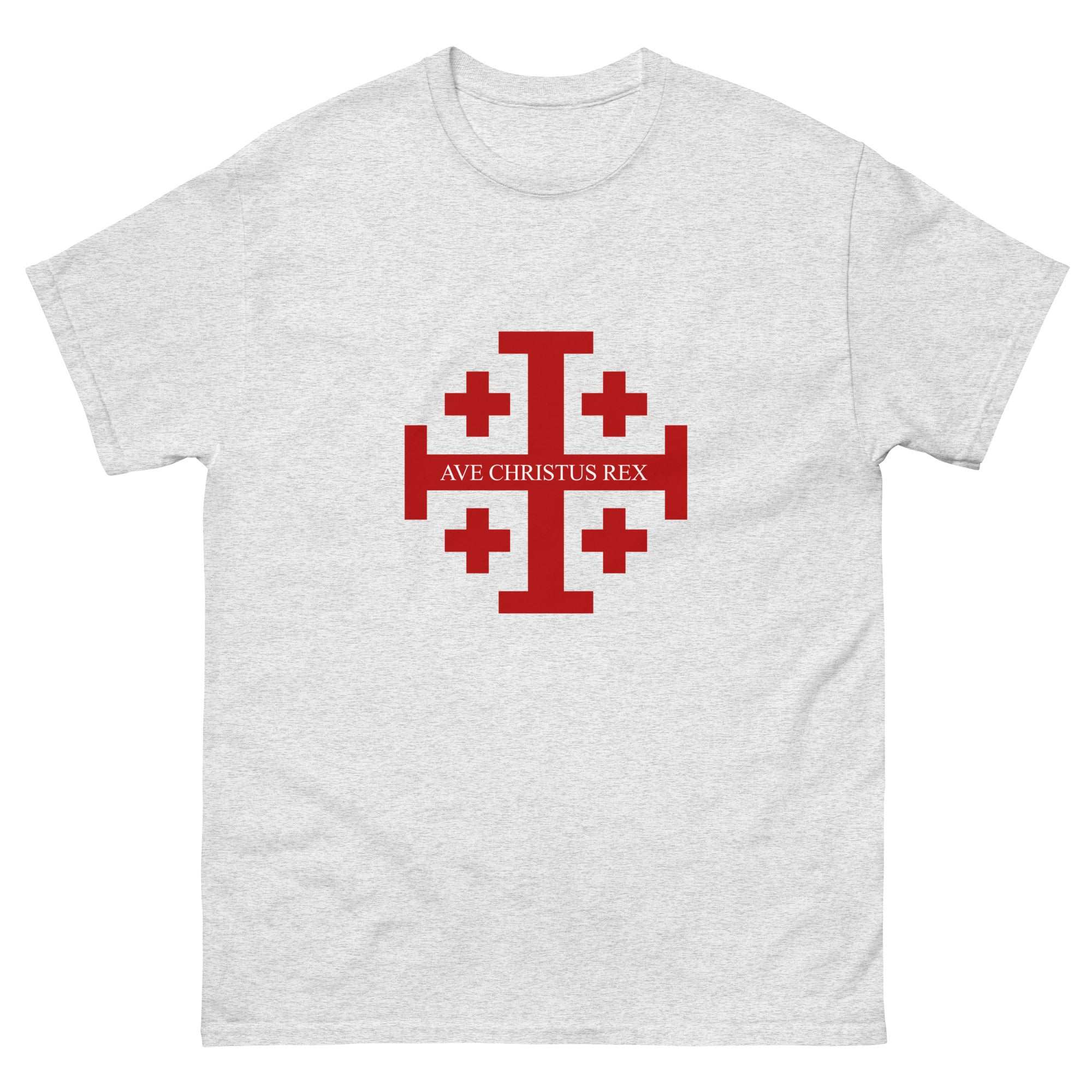 Ave Christus Rex Tee-Shirt - Jerusalem  Cross - White Ash Color - Front