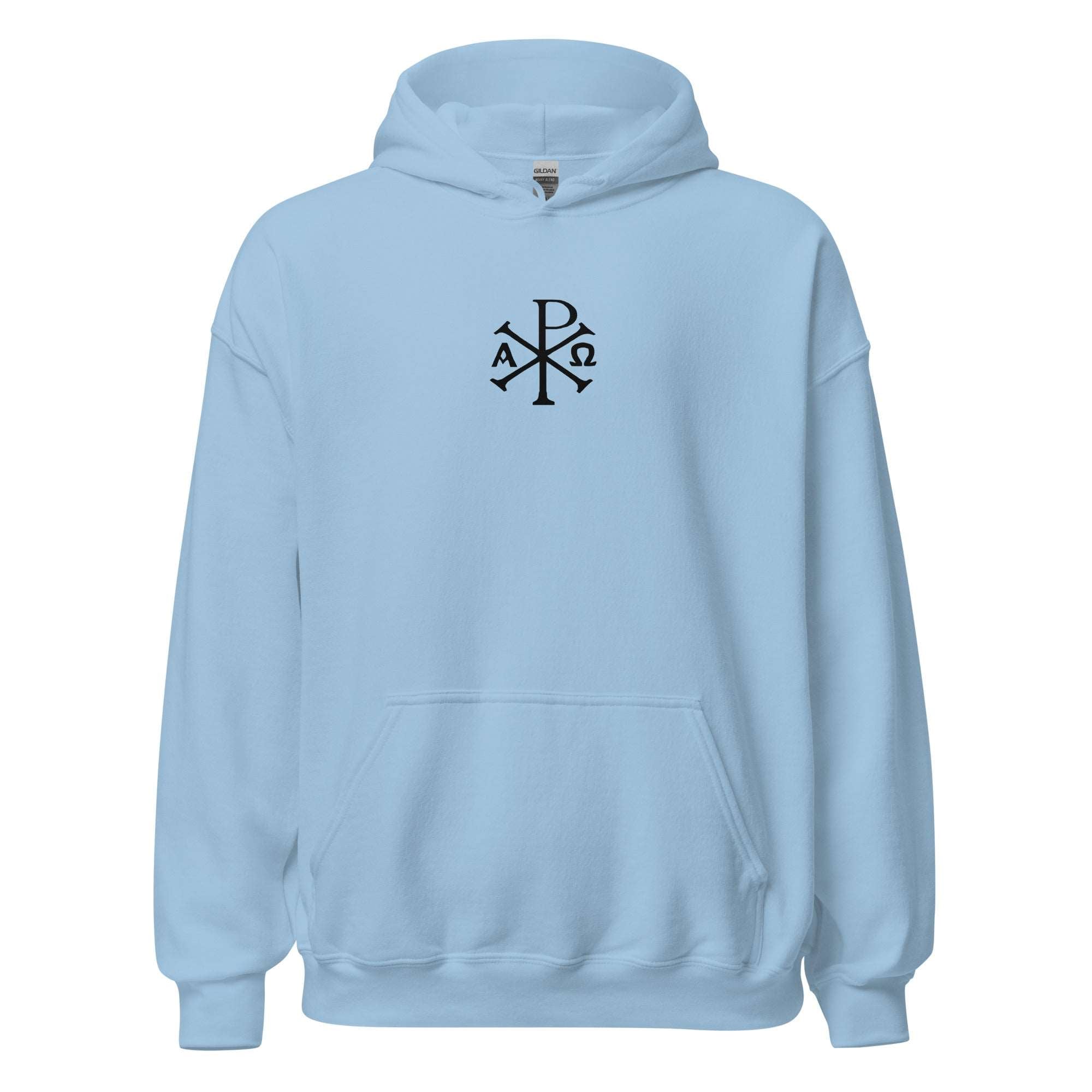 Chi-Rho Christogram Christian Hoodie - Light Blue Color - Front