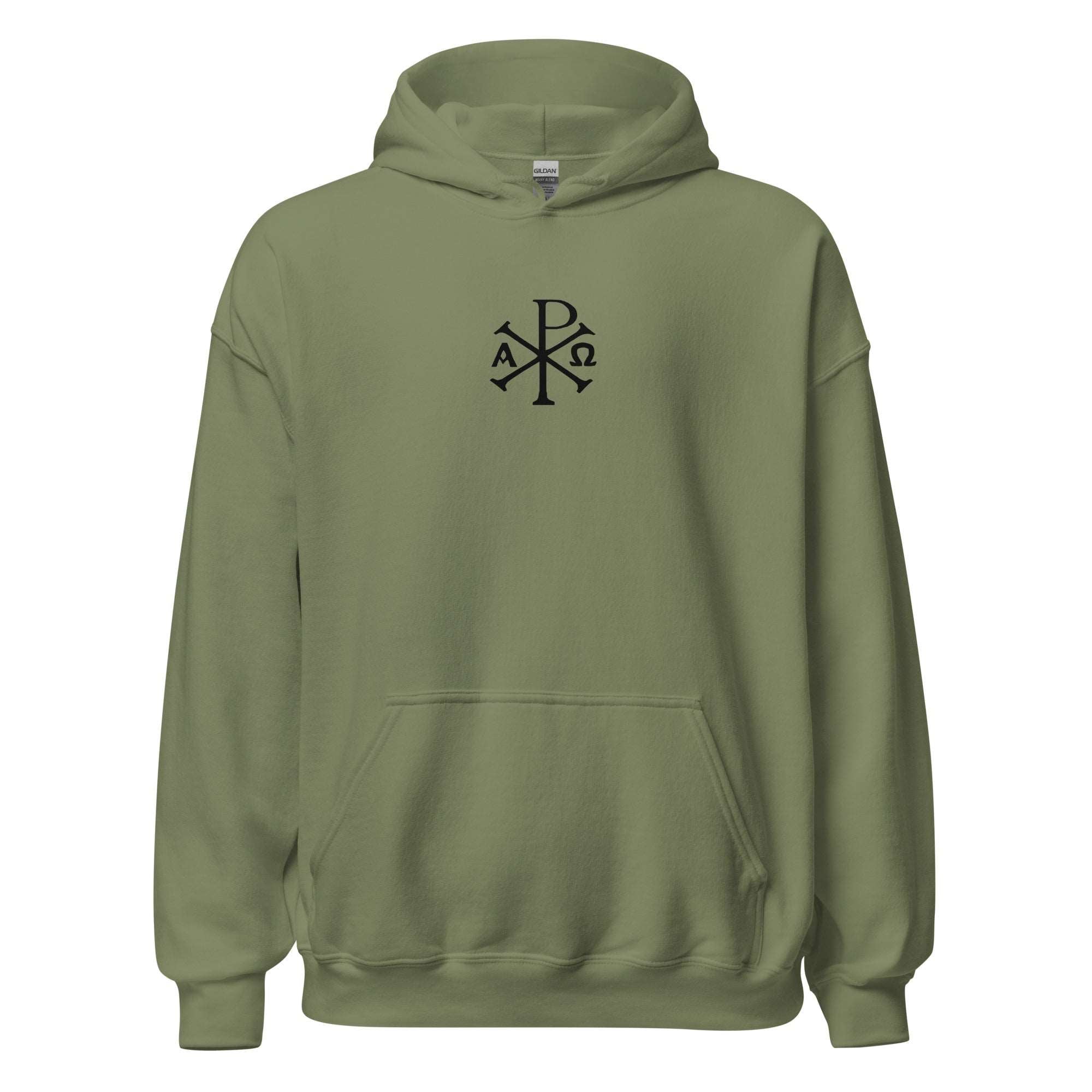 Chi-Rho Christogram Christian Hoodie - Military Green Color - Front