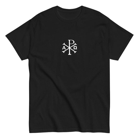 Chi-Rho Christogram Christian Tee Shirt- Black Color - Front