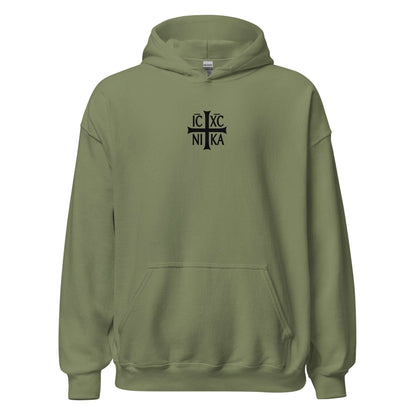 Jesus Christ Conquers Christogram Tee-Shirt - Military Green Color - Front