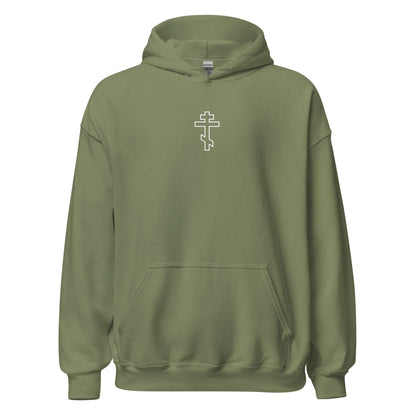 Orthodox Cross Christian Hoodie Military Green Color - Front