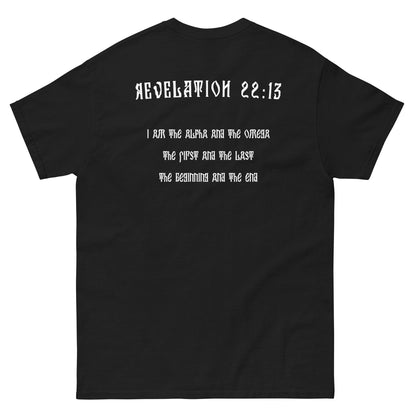 Revelation 22:13 Bible Verse-Tee-Shirt-Black-Back