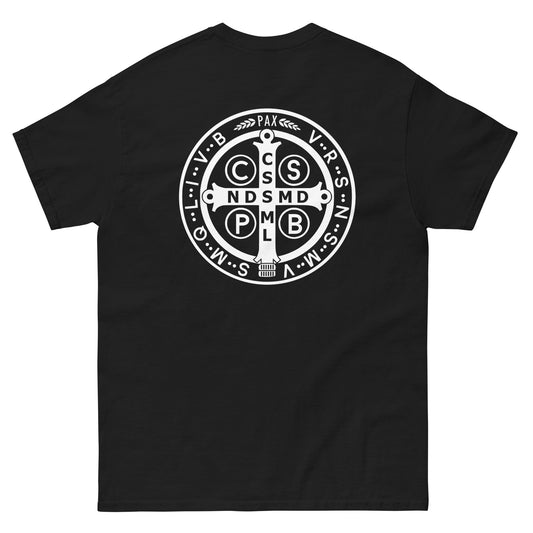 Saint Benedict's medal Tee Shirt - Catholic - Black Color - Back